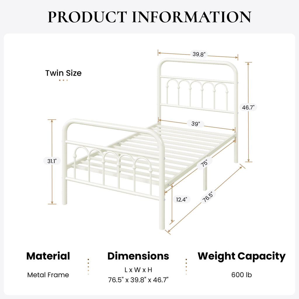 Twin Size Metal Platform Bed Frame with Headboard S68558