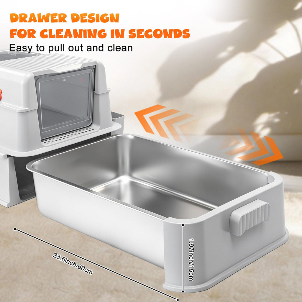 Enclosed Stainless Steel Cat Litter Box with Drawer R273017