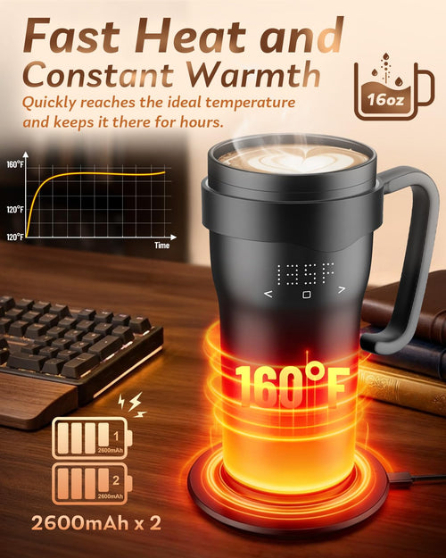 16oz Temperature Control Rechargeable Heated Mug W525