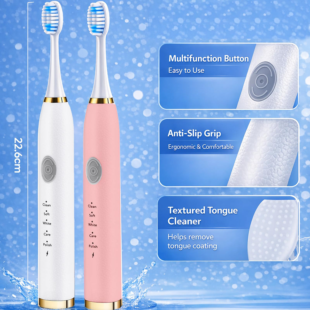 2 Pack Electric Toothbrush with 10 Replacement Brush Head H1962