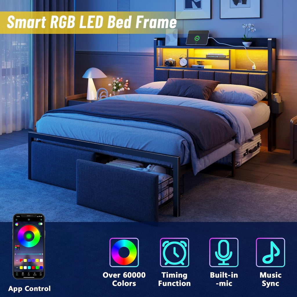 Full Size Bed Frame with Headboard and Drawers Y50373