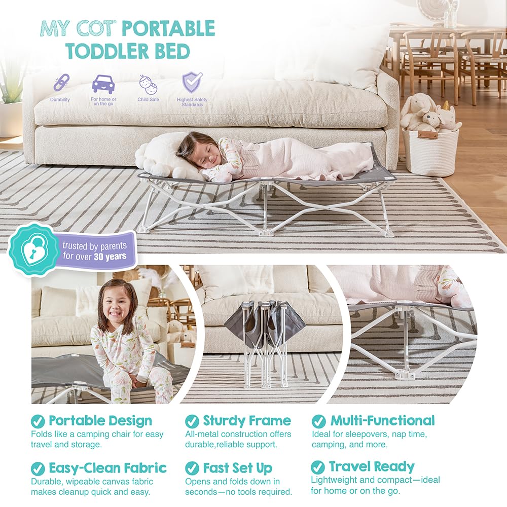 Portable Toddler Cot, Foldable Lightweight Travel Bed, Gray C994646