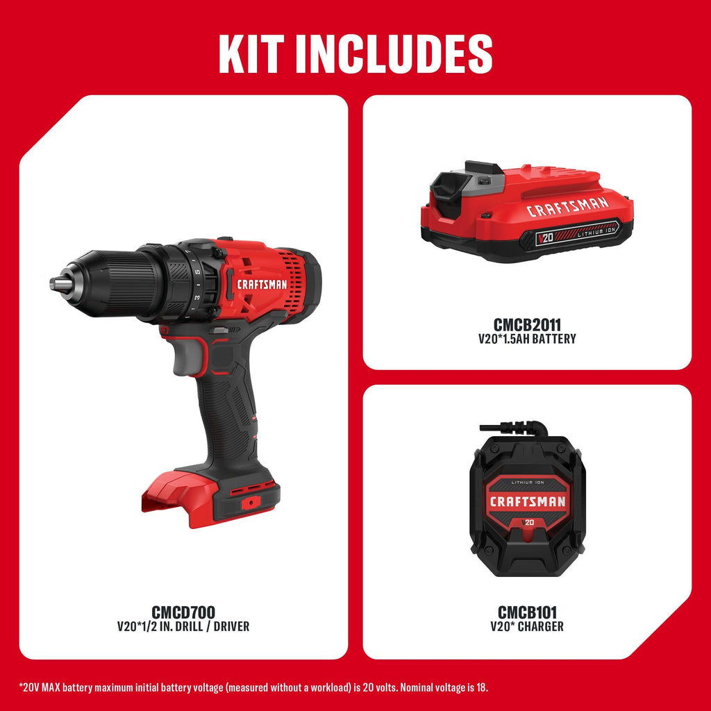 Cordless Drill/Driver Kit, 1/2 inch, Battery and Charger Included Z305