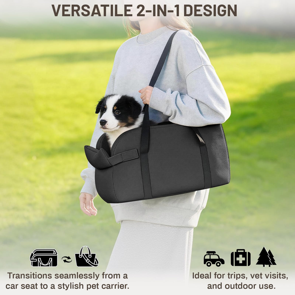 2-in-1 Dog Car Seat & Shoulder Carrier Dark Grey K52430