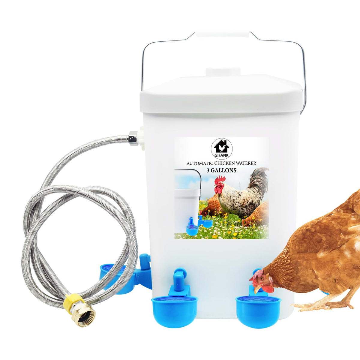 3 Gallons Automatic Poultry Waterer with Hose Attachment V612999