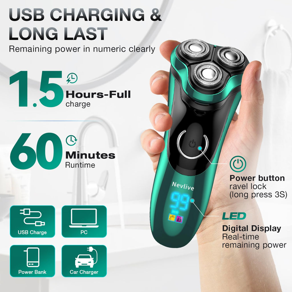 Cordless Rechargeable Rotary Electric Razor with Pop-Up Trimmer A257067