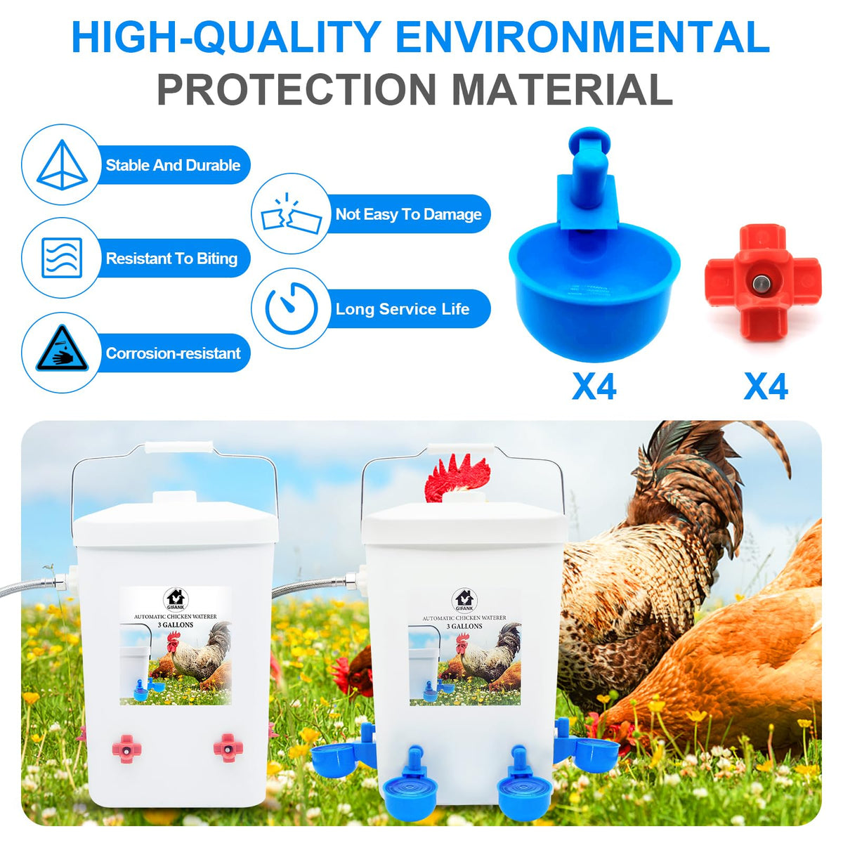3 Gallons Automatic Poultry Waterer with Hose Attachment V612999