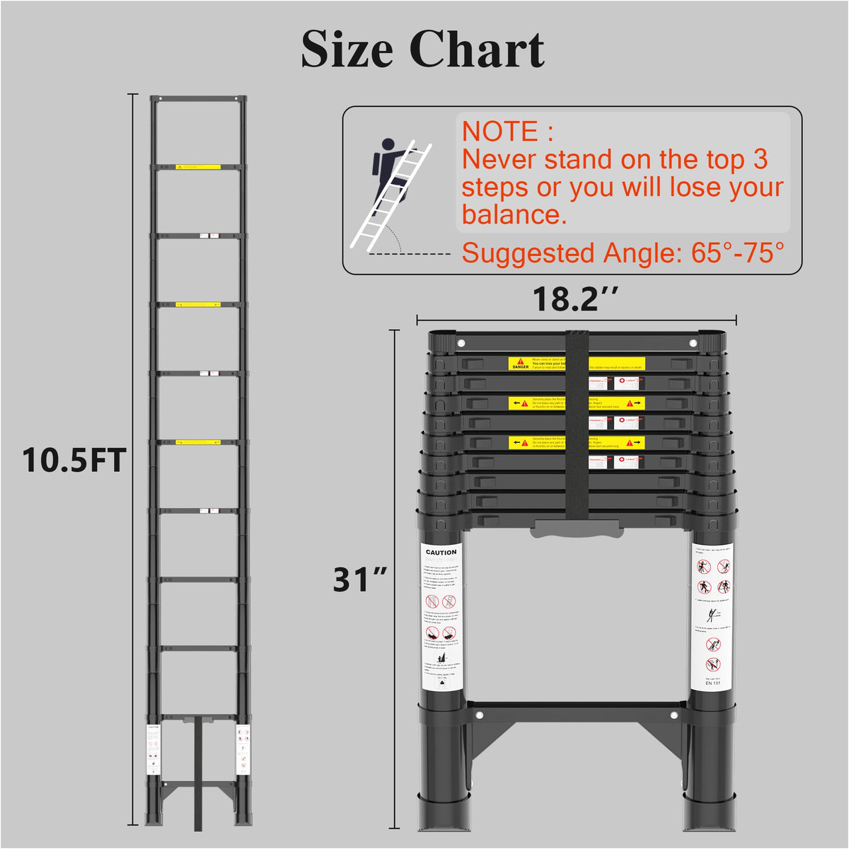10.5 FT Aluminum Telescoping Ladder 330 Lbs O834