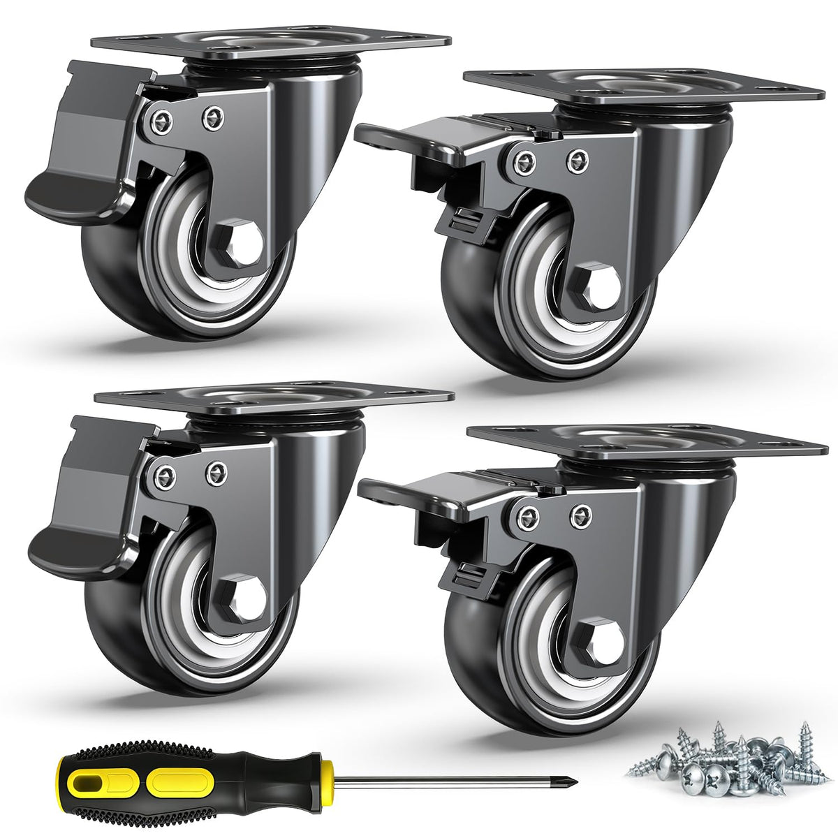 2 Inch Heavy Duty PU Caster Wheels, Set of 4 P9333