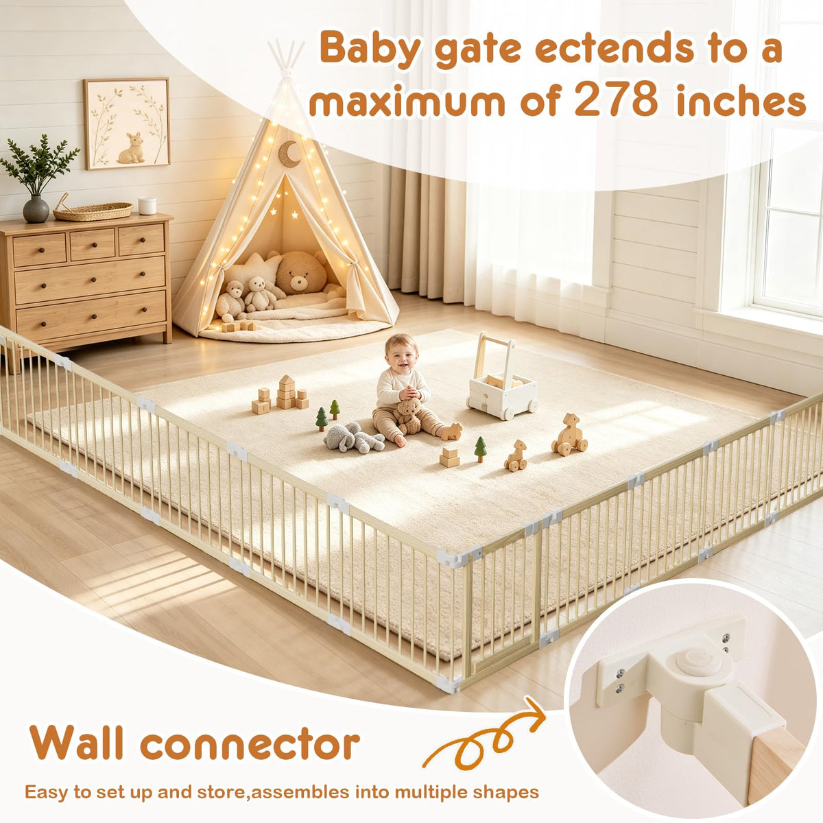 Foldable Wooden Playpen with Gate T207949