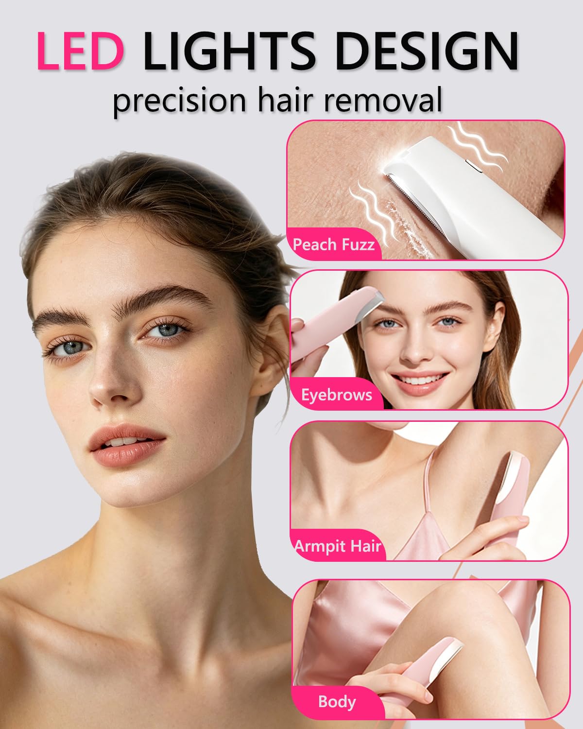 Sonic Facial Hair Remover with LED Light, 4 Replacement Blades C18827