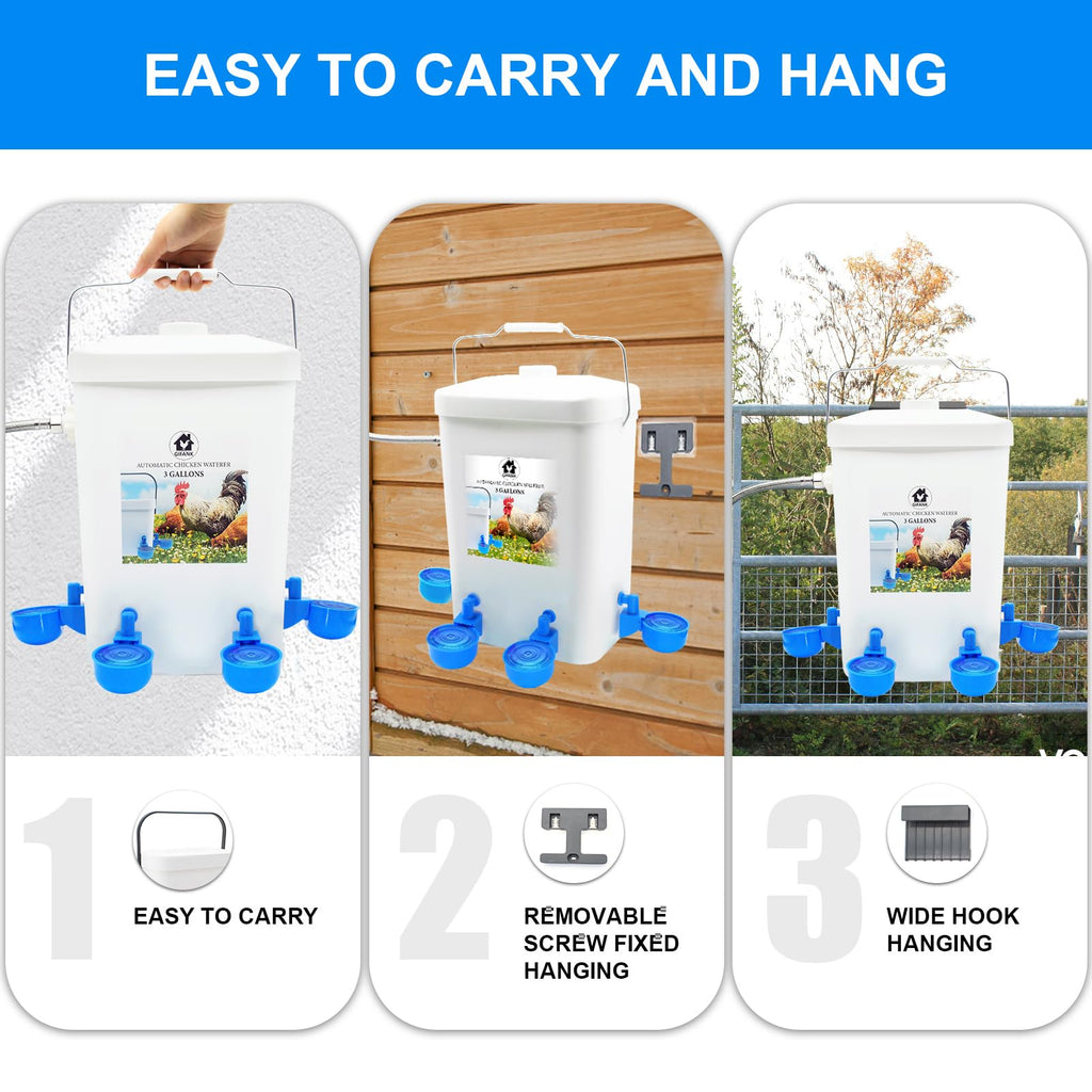 3 Gallons Automatic Poultry Waterer with Hose Attachment V612999