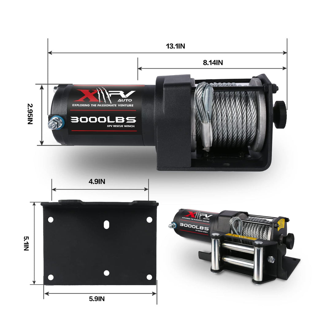 3000 lb 12V DC Electric Winch with Wireless Remote and Corded Control J201