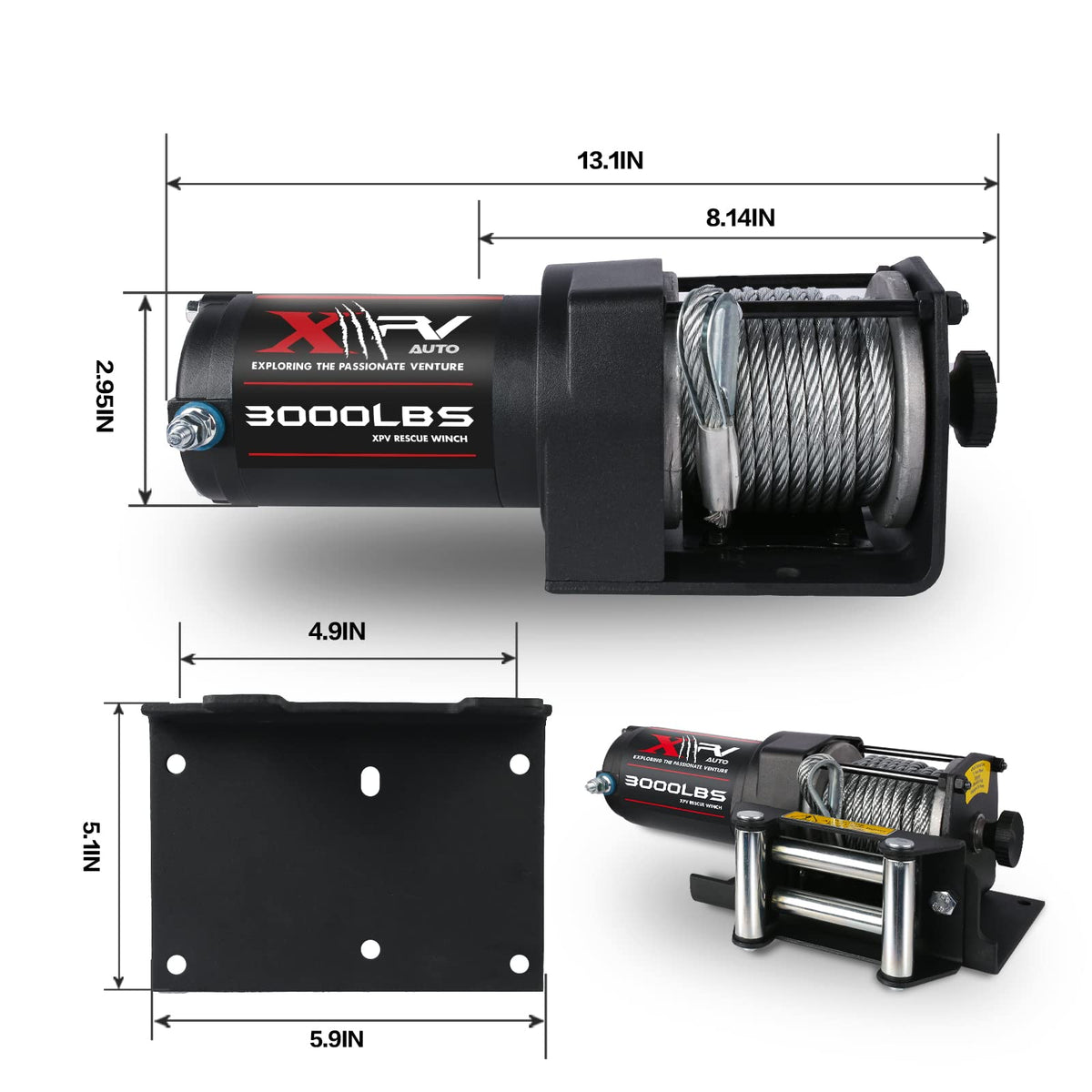 3000 lb 12V DC Electric Winch with Wireless Remote and Corded Control J201