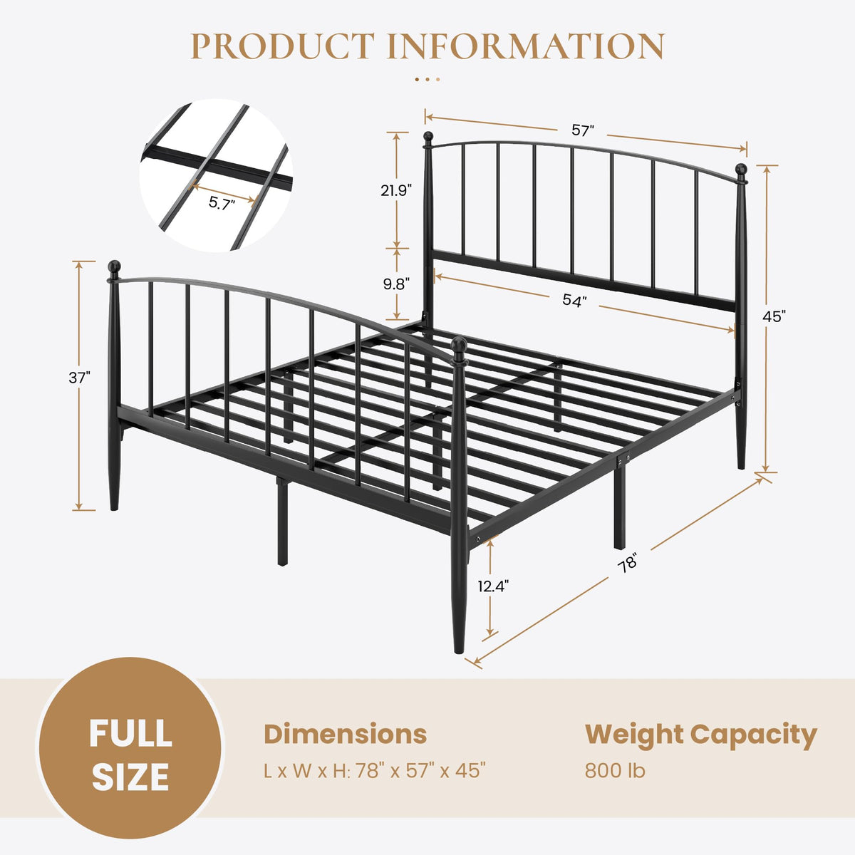 Full Size Black Metal Platform Bed Frame A8685