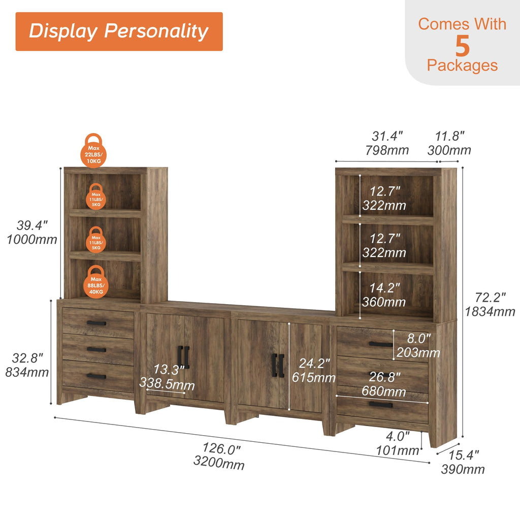 Brown Wood Entertainment Center with Bookshelves O945835