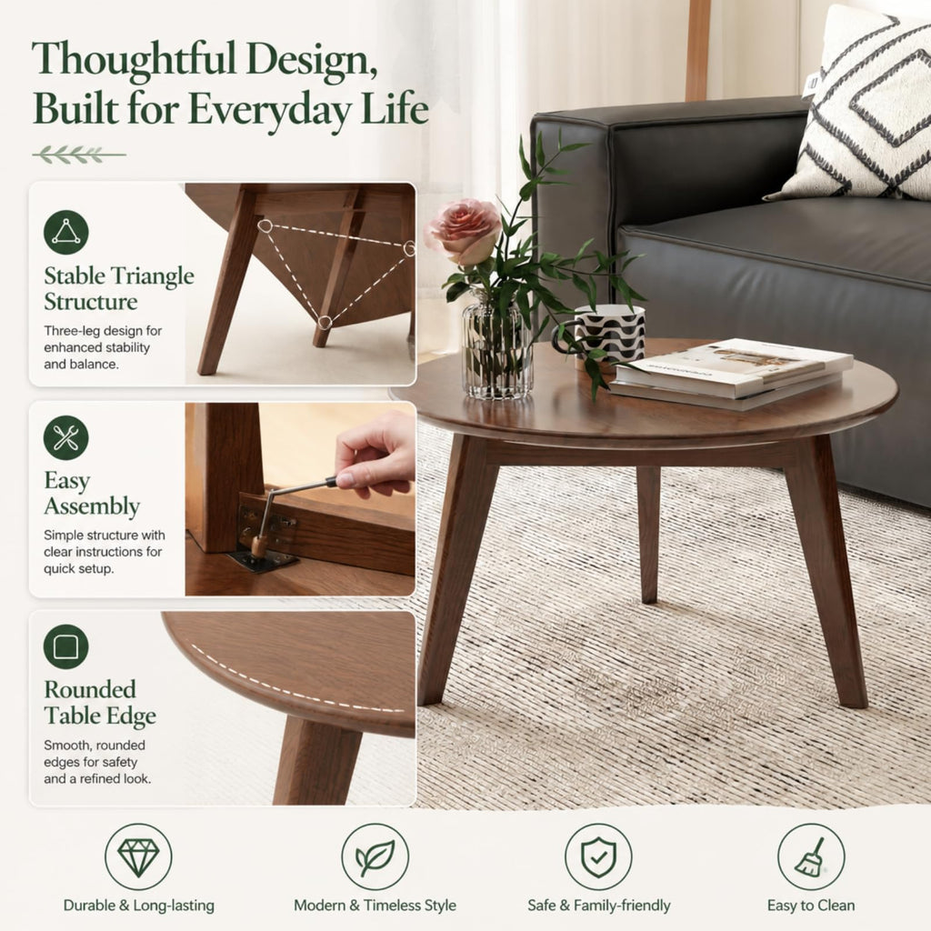 Solid Wood Round Coffee Table T538