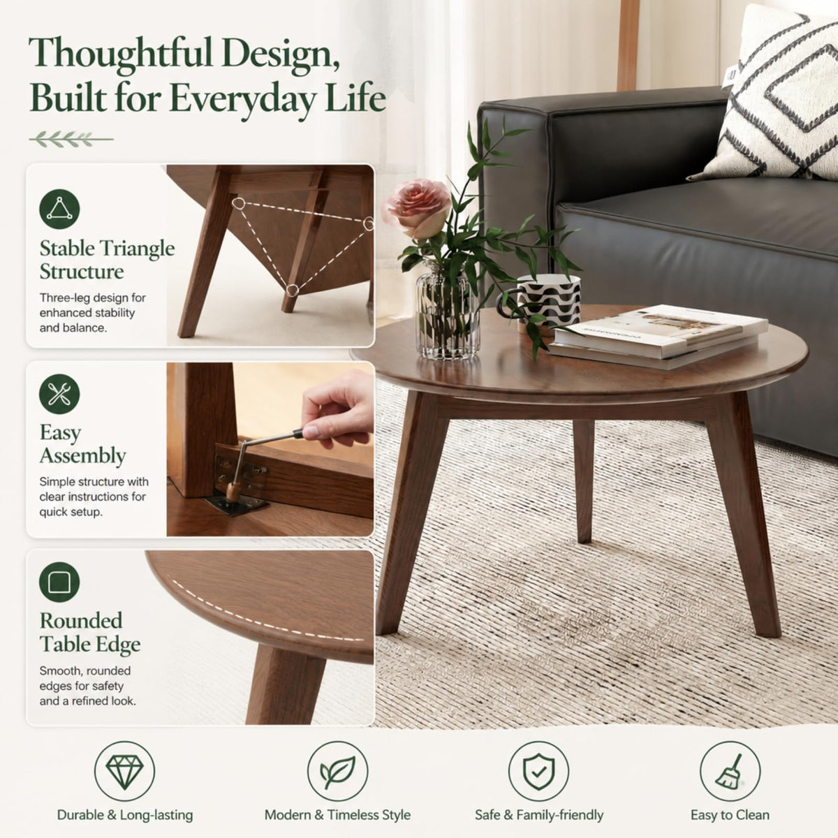 Solid Wood Round Coffee Table T538