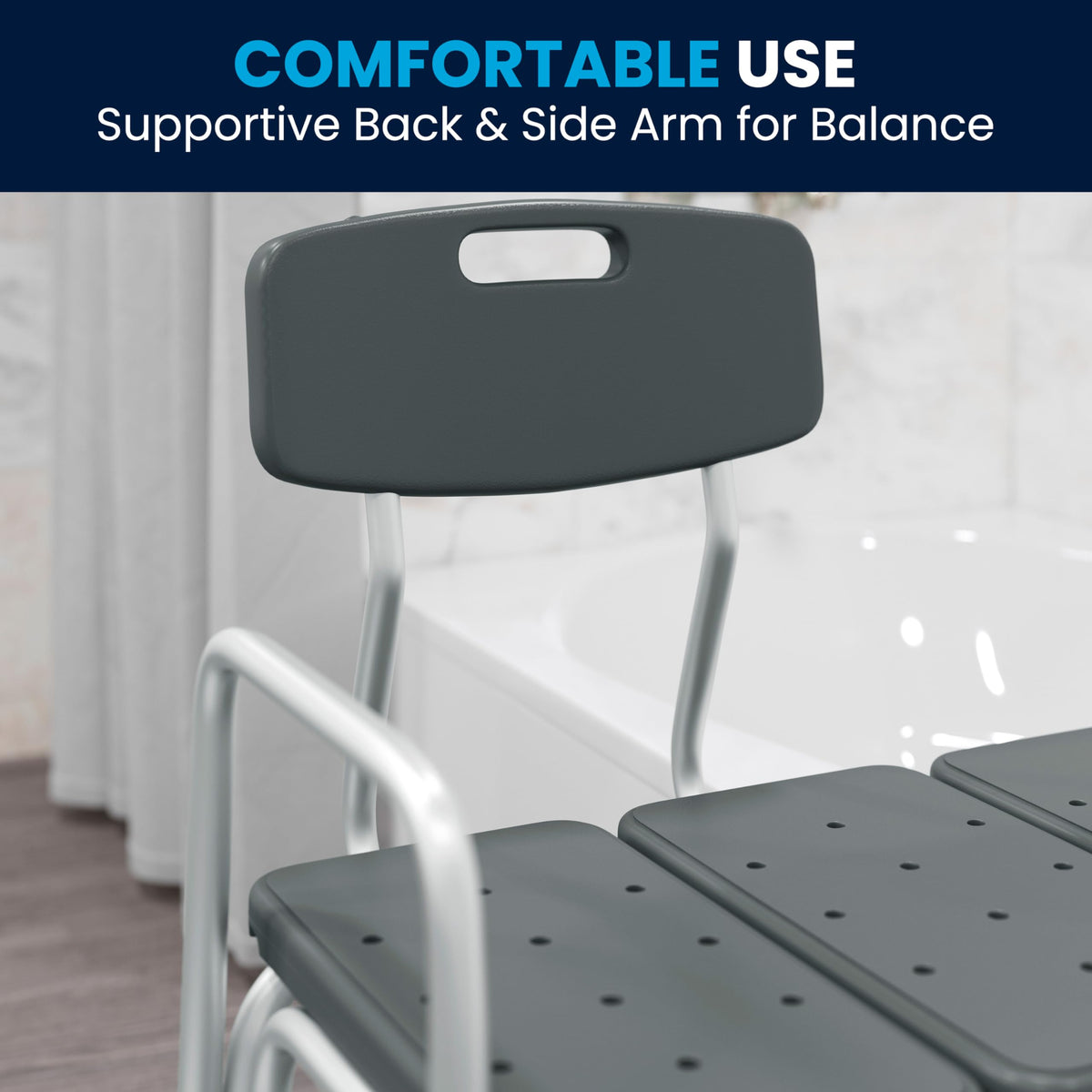Adjustable Gray Bath & Shower Transfer Bench with Back and Side Arm Y217