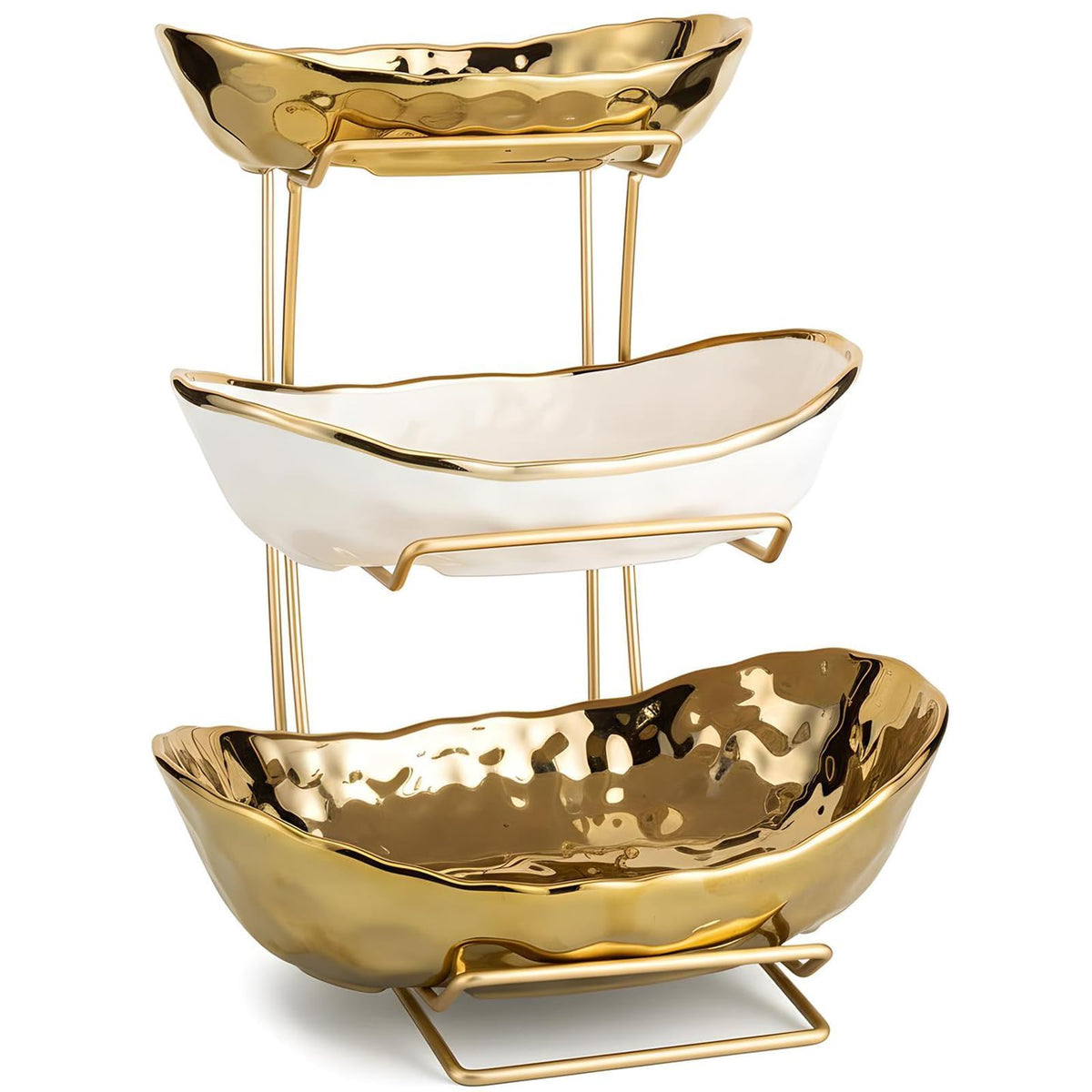 3-Tier Gold Fruit Bowl & Tray with Metal Stand A516