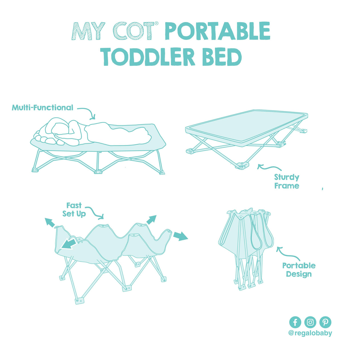 Portable Toddler Cot, Foldable Lightweight Travel Bed, Gray C994646