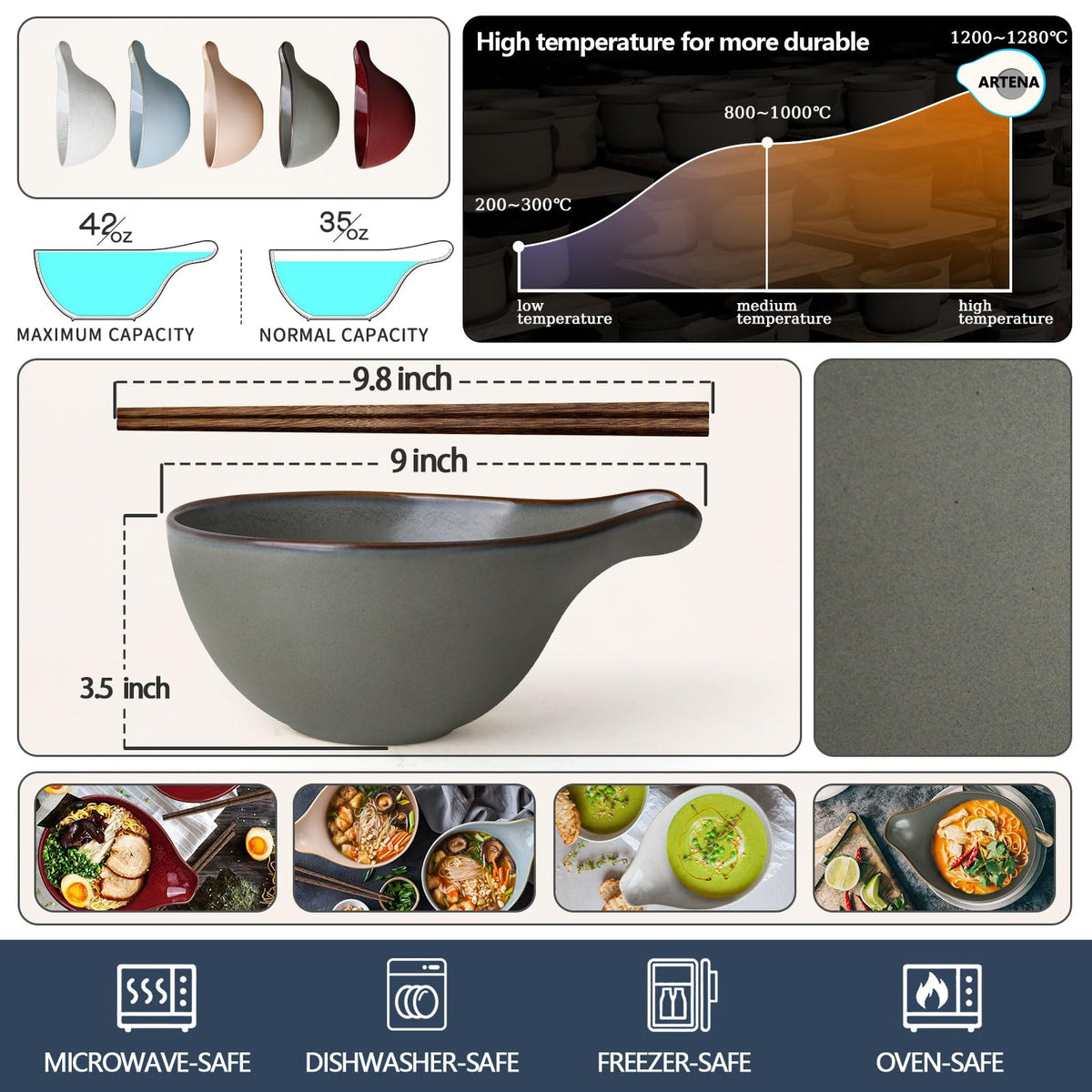 42oz Ceramic Ramen Bowl Set of 4 H4105