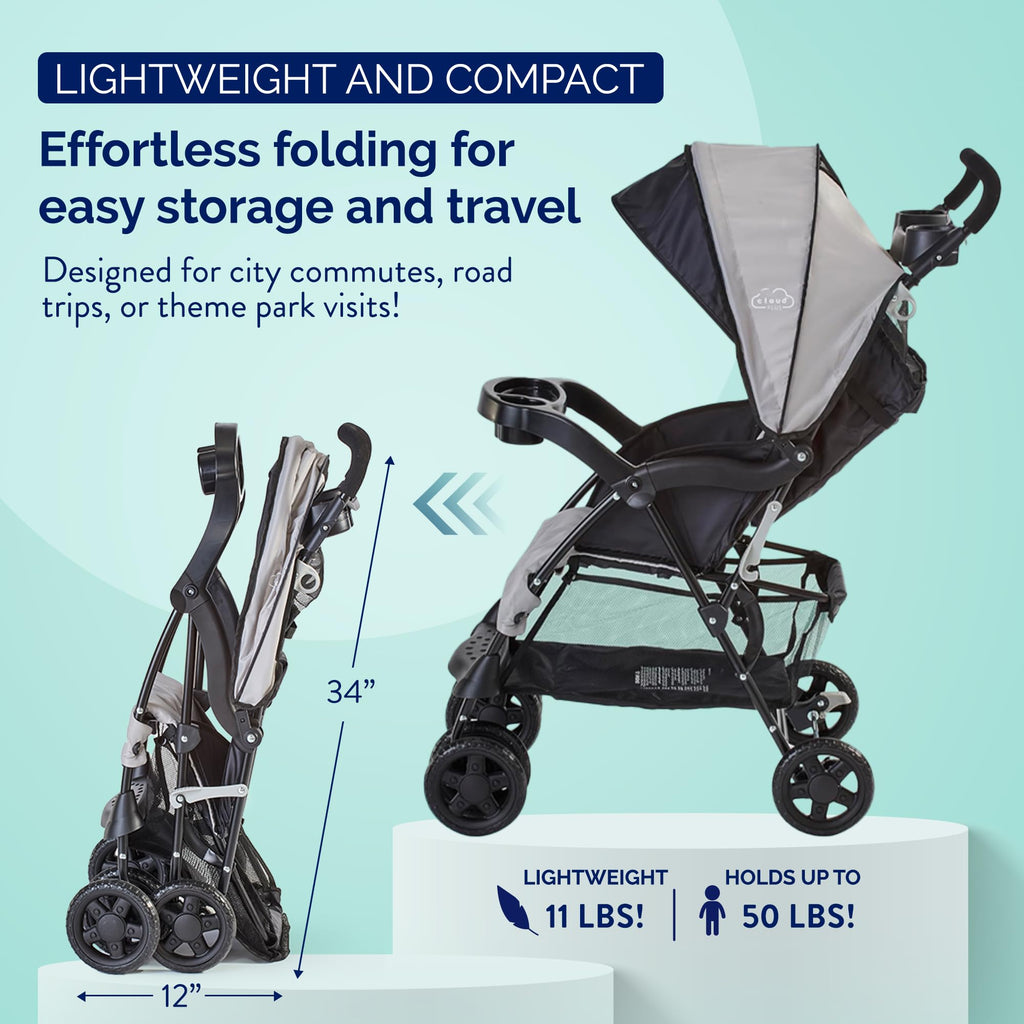 Lightweight Umbrella Stroller with Reclining Seat and Canopy, Slate Gray X1610