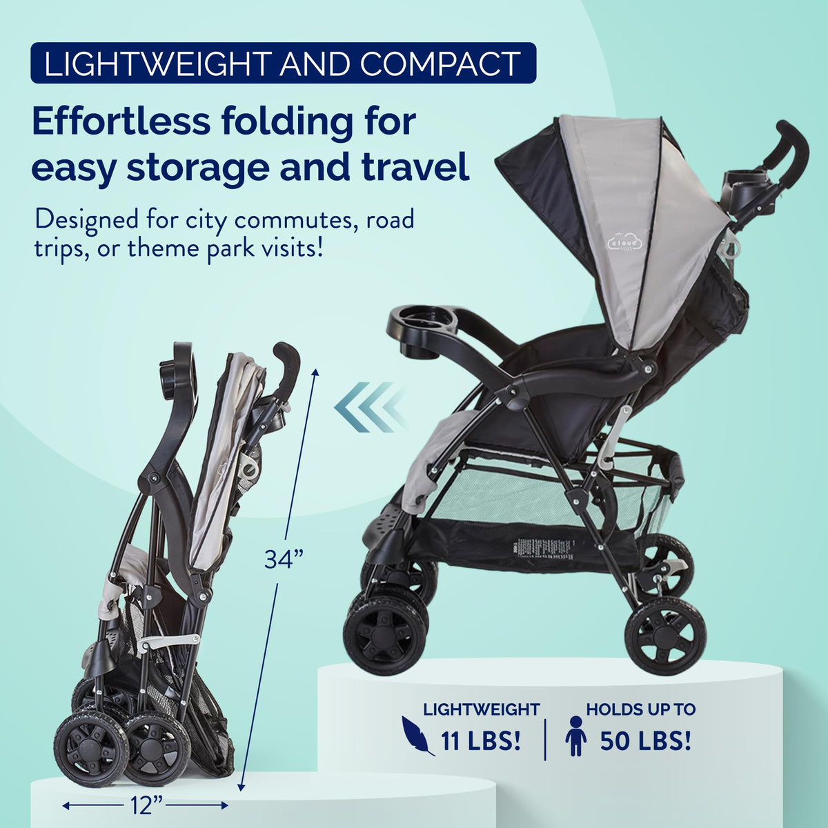 Lightweight Umbrella Stroller with Reclining Seat and Canopy, Slate Gray X1610