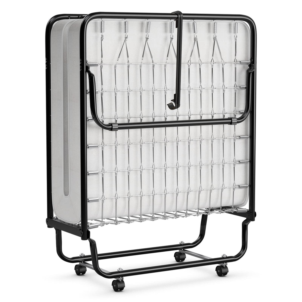 Folding Bed with Memory Foam Mattress and Metal Frame on Wheels X3481