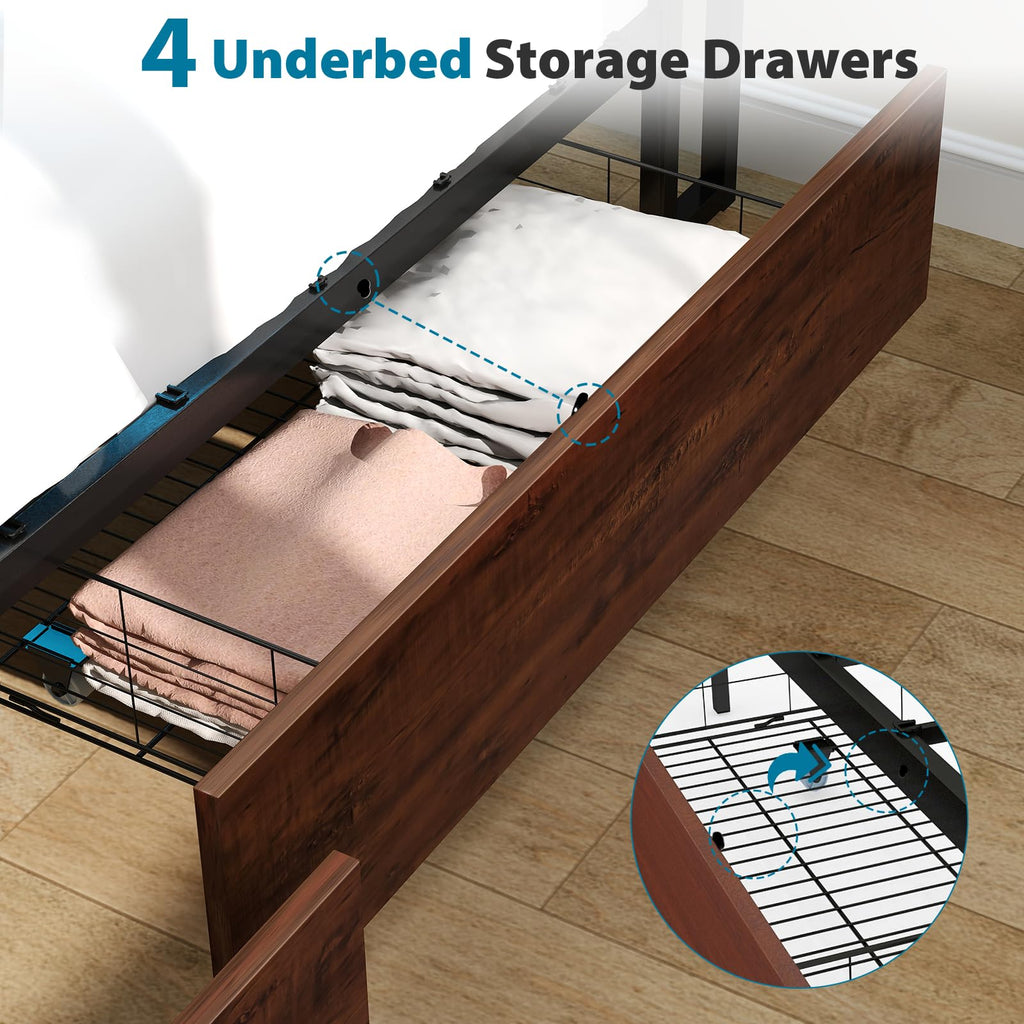 Queen Size Bed Frame with 4 Storage Drawers S345611