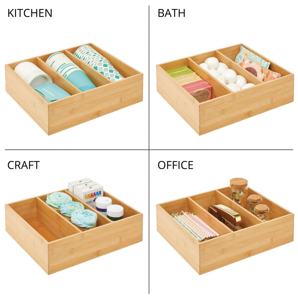 Bamboo 3 Section Stackable Pantry Organizer Bin, 2 Pack H957509