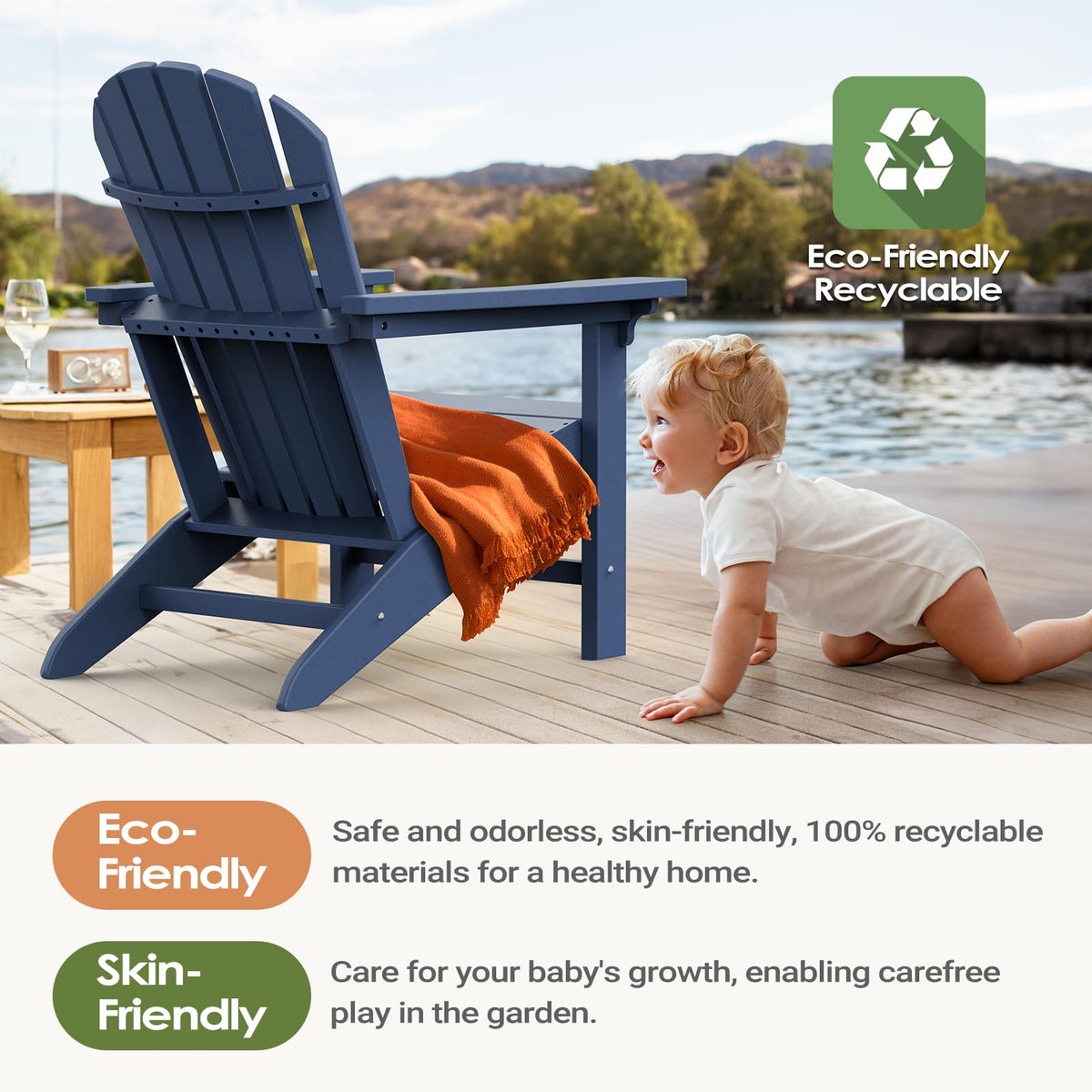 HDPE All-Weather Adirondack Chair 380 lbs Capacity Dark Blue W642