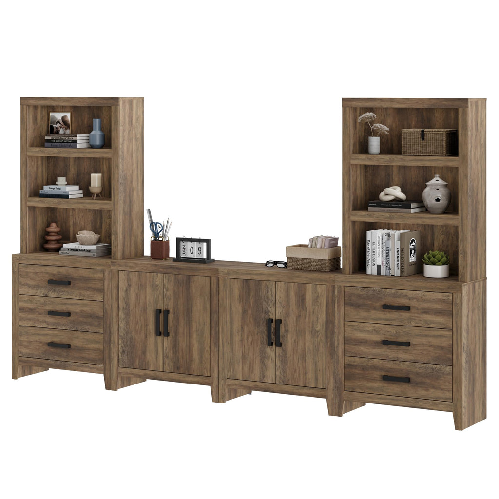 Brown Wood Entertainment Center with Bookshelves O945835