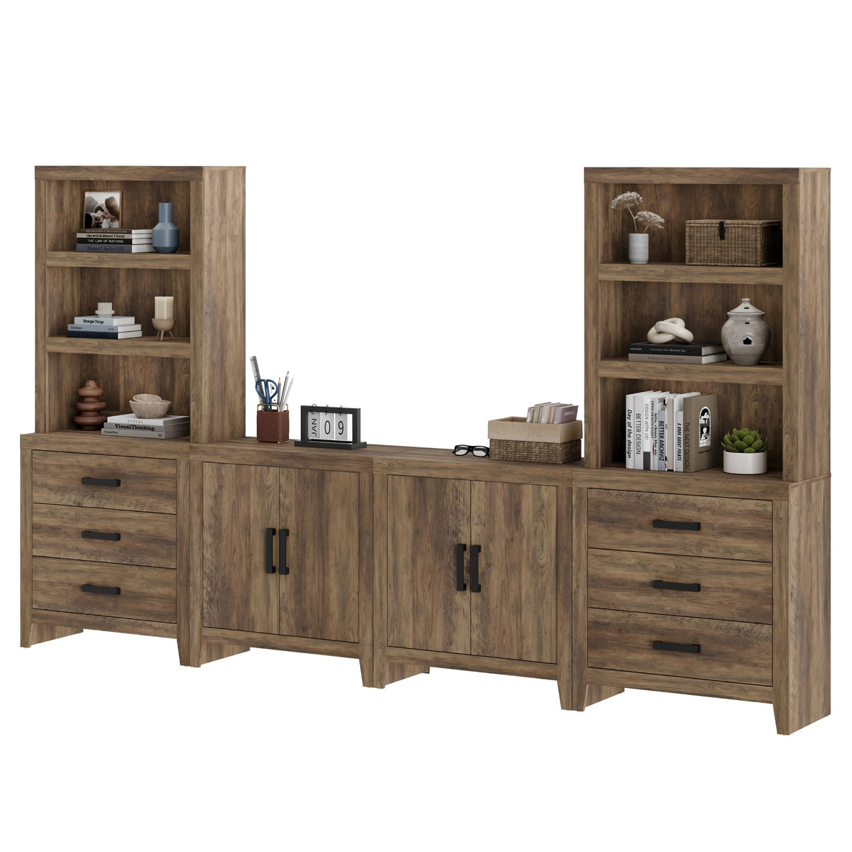 Brown Wood Entertainment Center with Bookshelves O945835