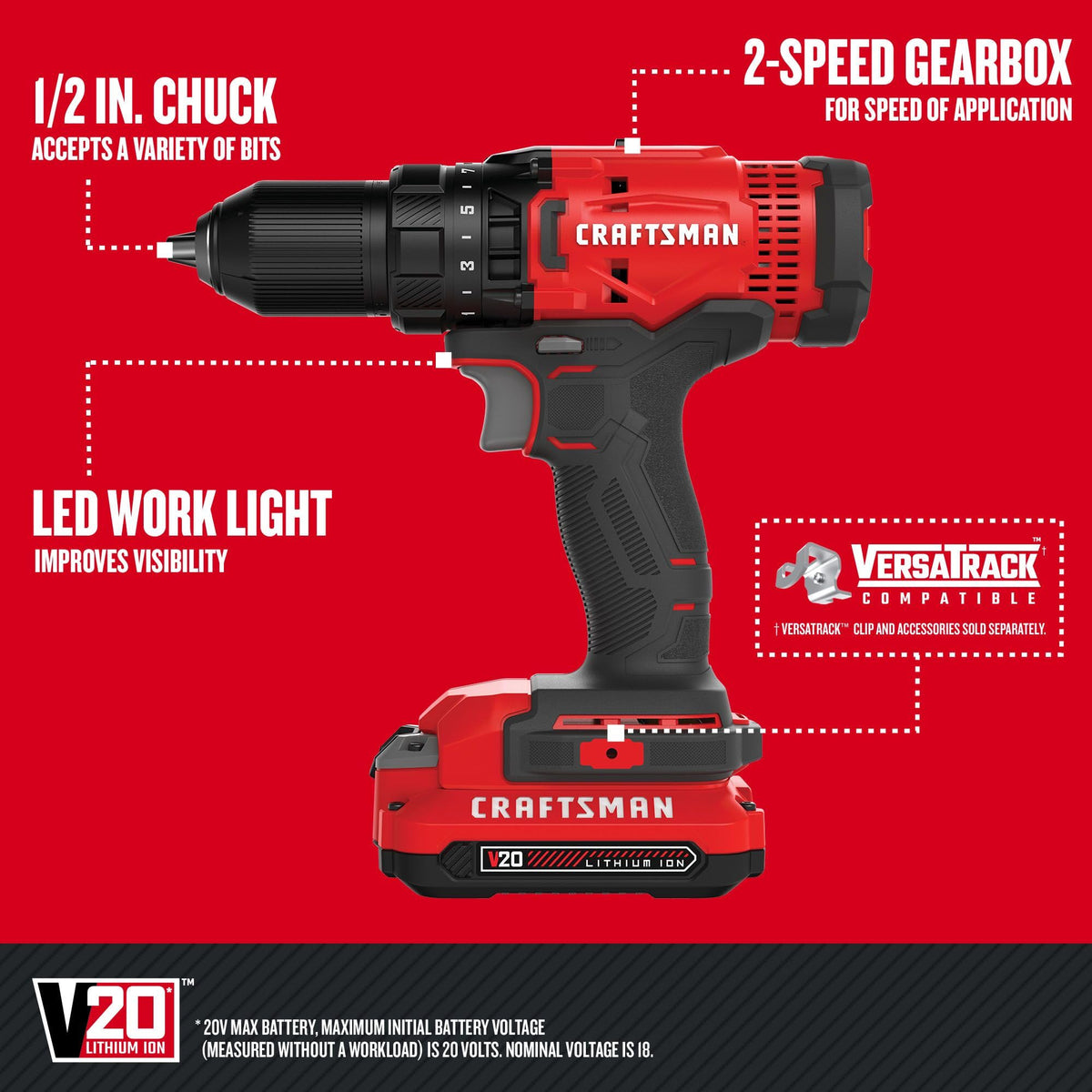 Cordless Drill/Driver Kit, 1/2 inch, Battery and Charger Included Z305