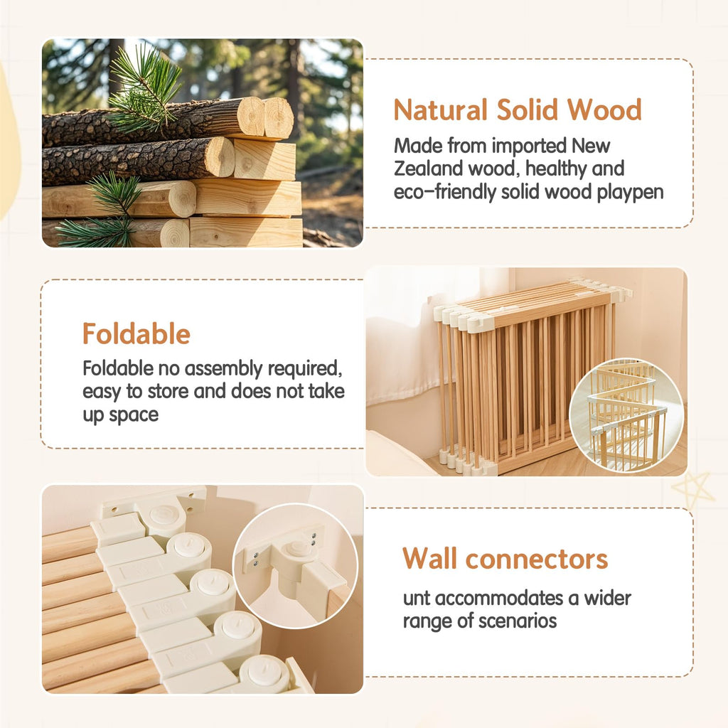 Foldable Wooden Playpen with Gate T207949