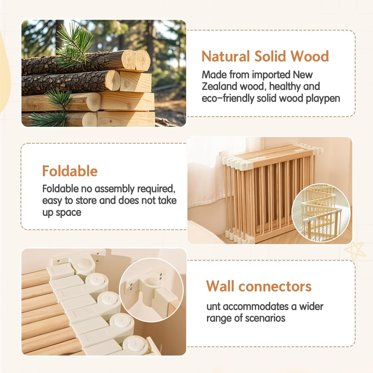 Foldable Wooden Playpen with Gate T207949