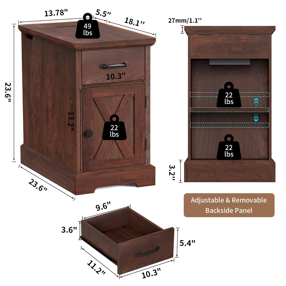 23.6'' Narrow End Table with Charging Station H95967