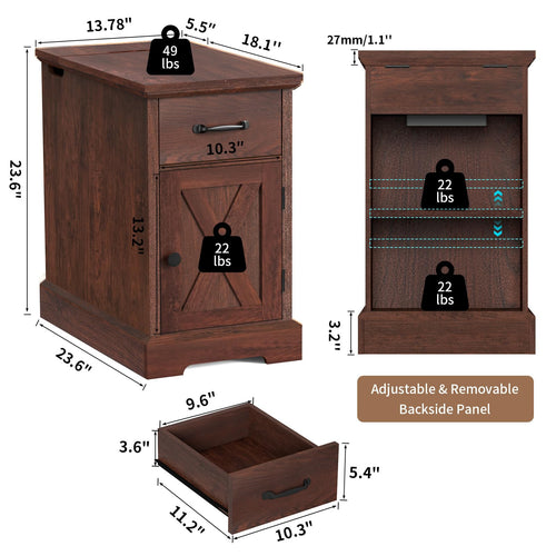 23.6'' Narrow End Table with Charging Station H95967