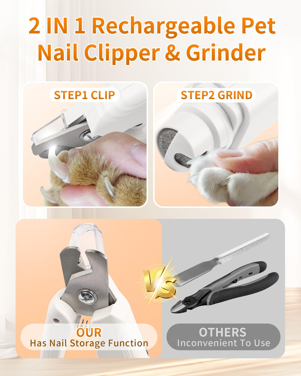 2-in-1 Dog & Cat Nail Clippers & Grinder with LED Light E524177