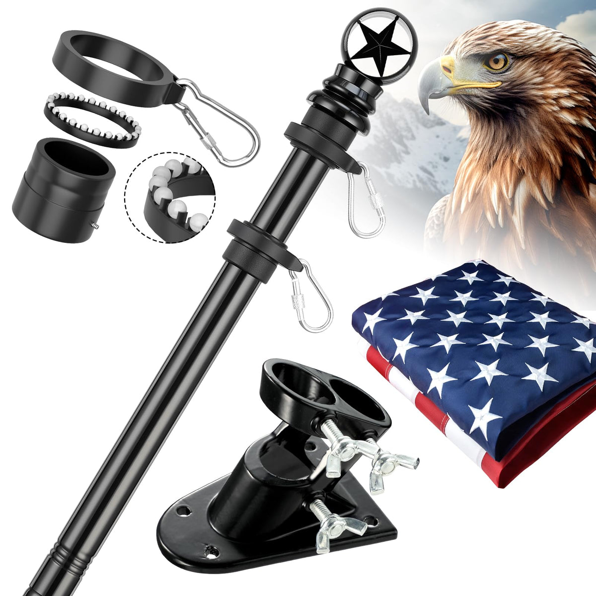 5ft Stainless Steel Flagpole with 3x5 Embroidered US Flag S205175