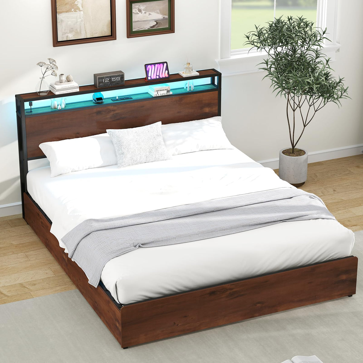 Queen Size Bed Frame with 4 Storage Drawers S345611
