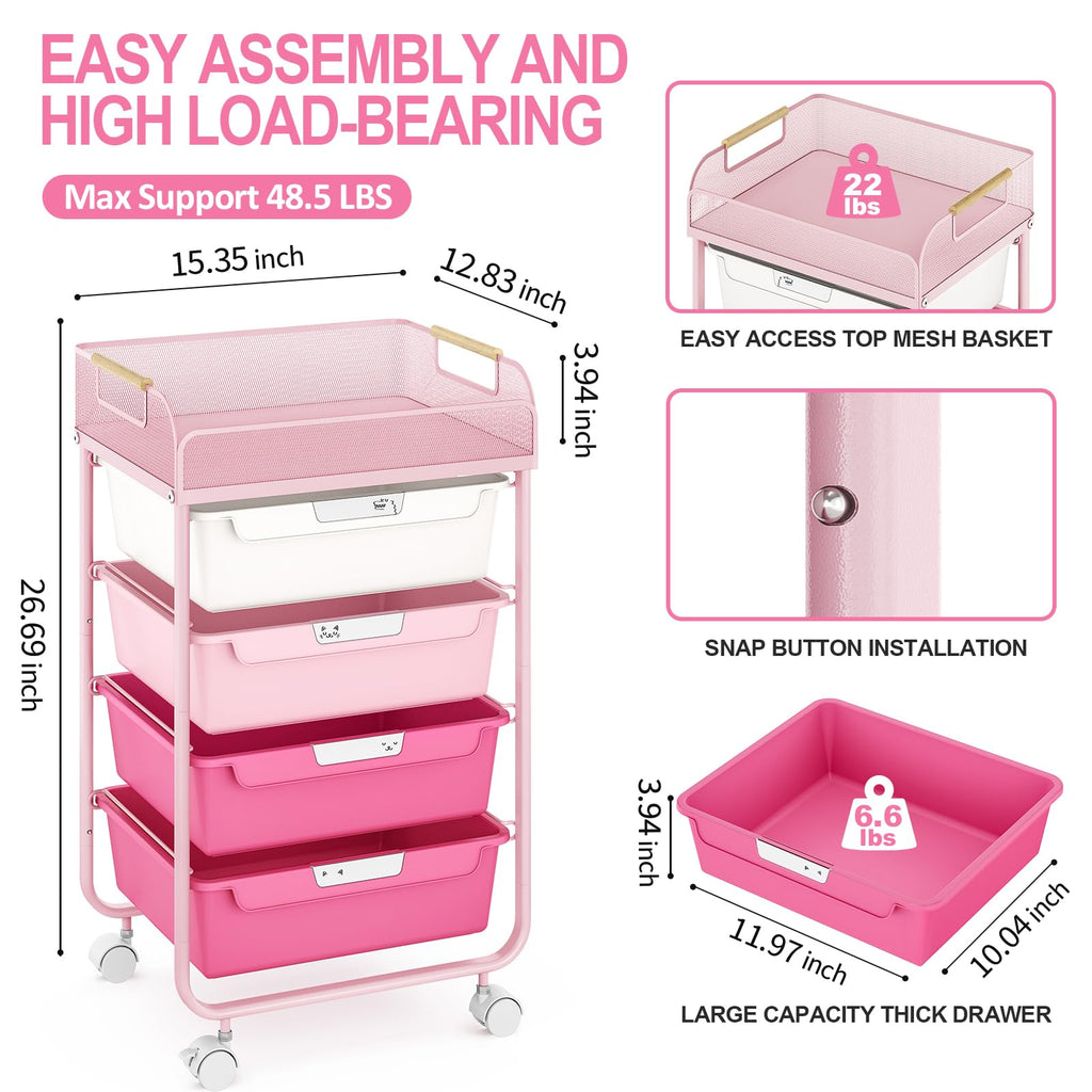 4-Drawer Rolling Storage Cart with Mesh Top H28470