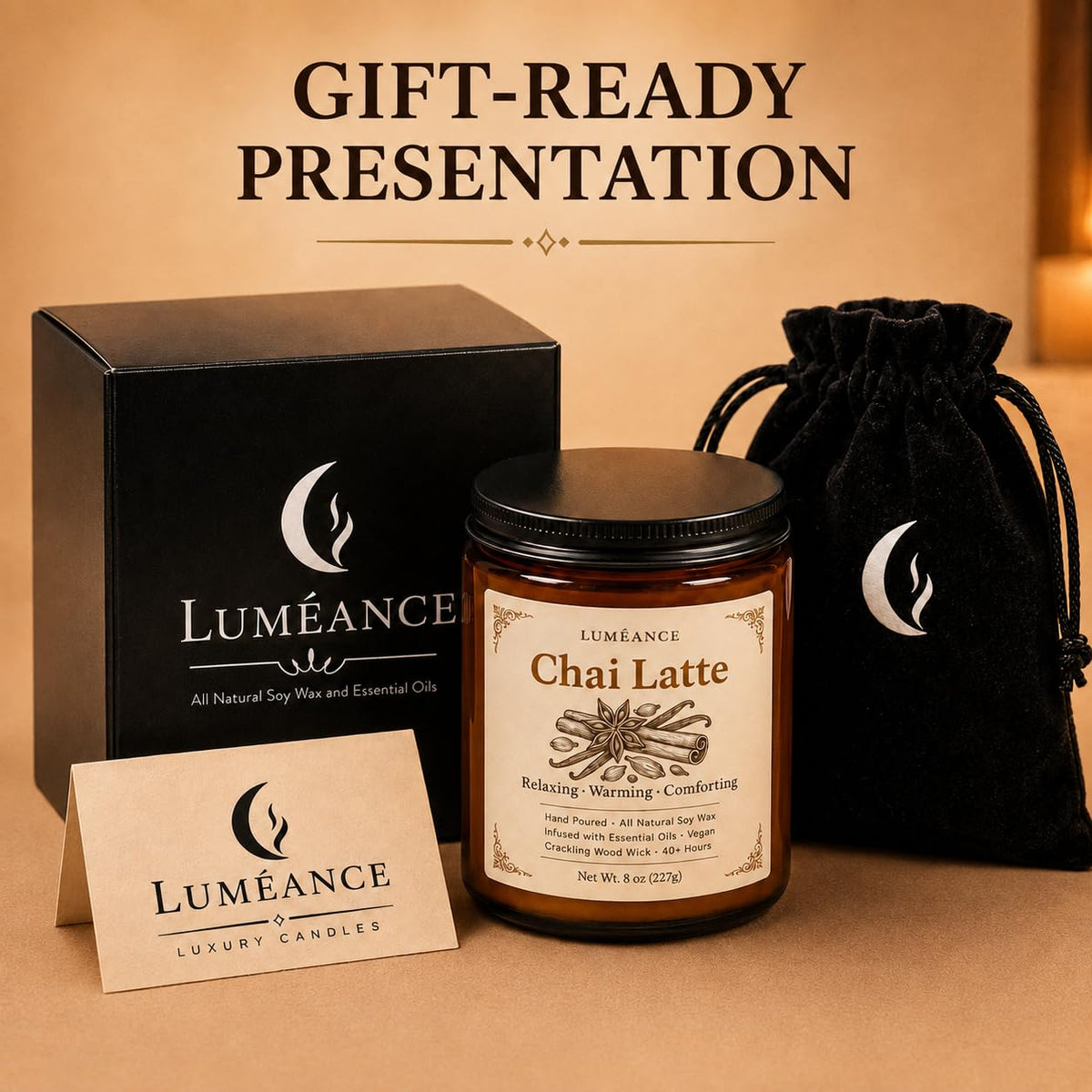 Chai Latte Scented Candle, 8 oz, Soy Wax, Crackling Wood Wick I6316