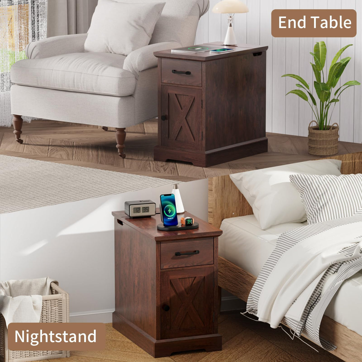 23.6'' Narrow End Table with Charging Station H95967