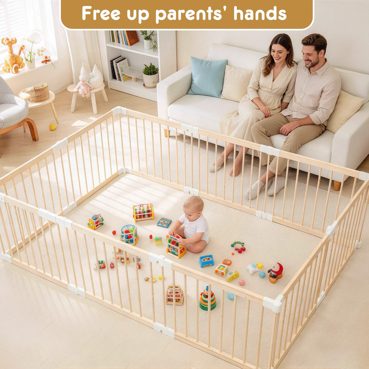 Foldable Wooden Playpen with Gate T207949