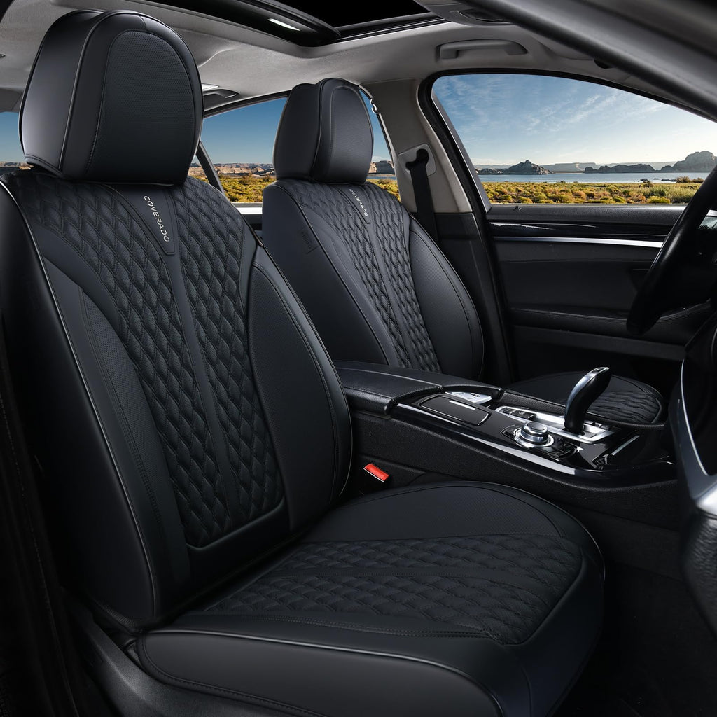 Black 5 Seats Nappa Leather Car Seat Covers Full Set V591