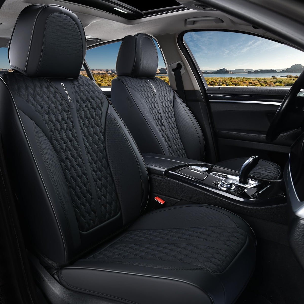 Black 5 Seats Nappa Leather Car Seat Covers Full Set V591