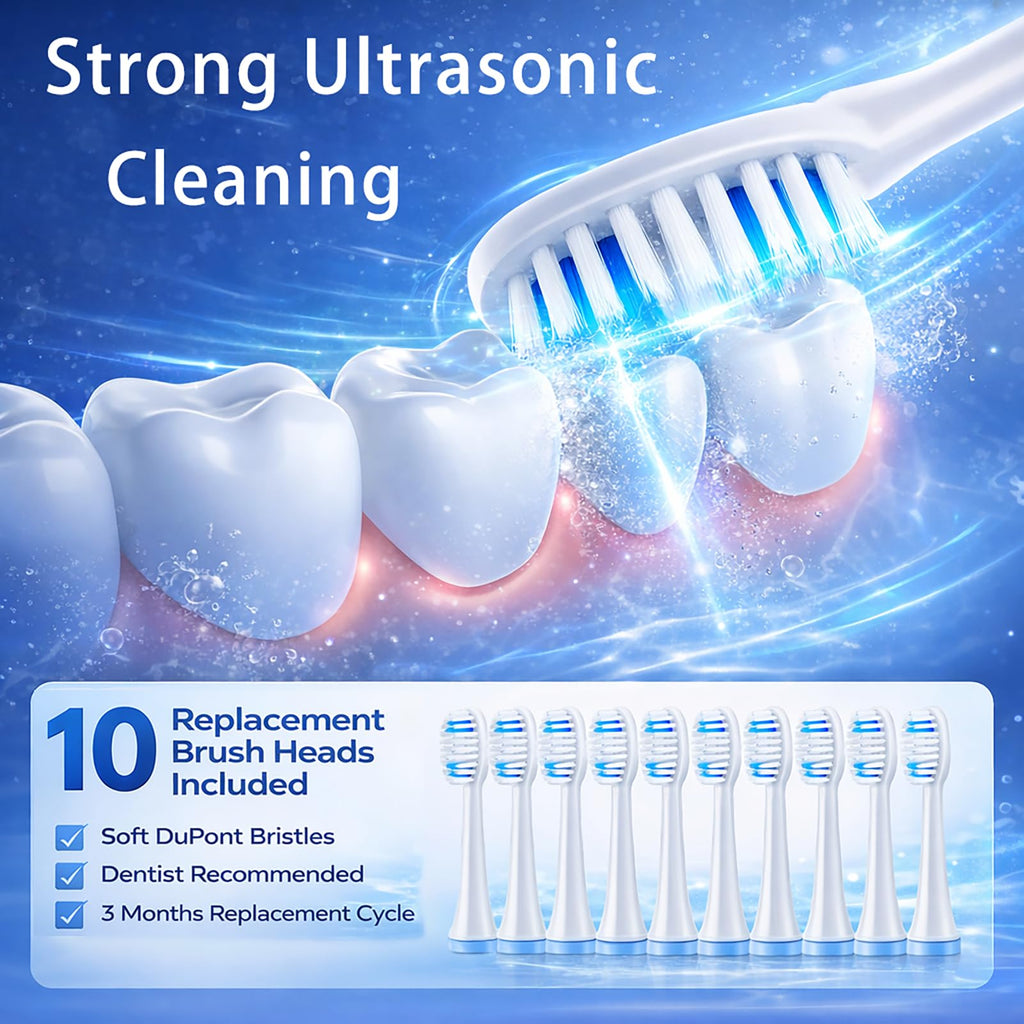 2 Pack Electric Toothbrush with 10 Replacement Brush Head H1962