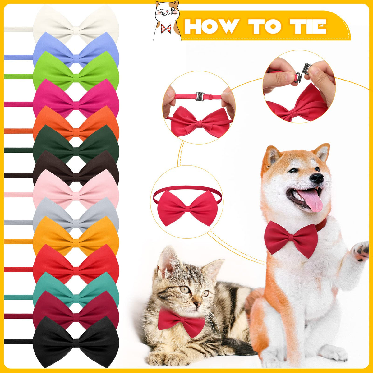 120 Pcs Dog Bow Ties with Adjustable Collar J89768